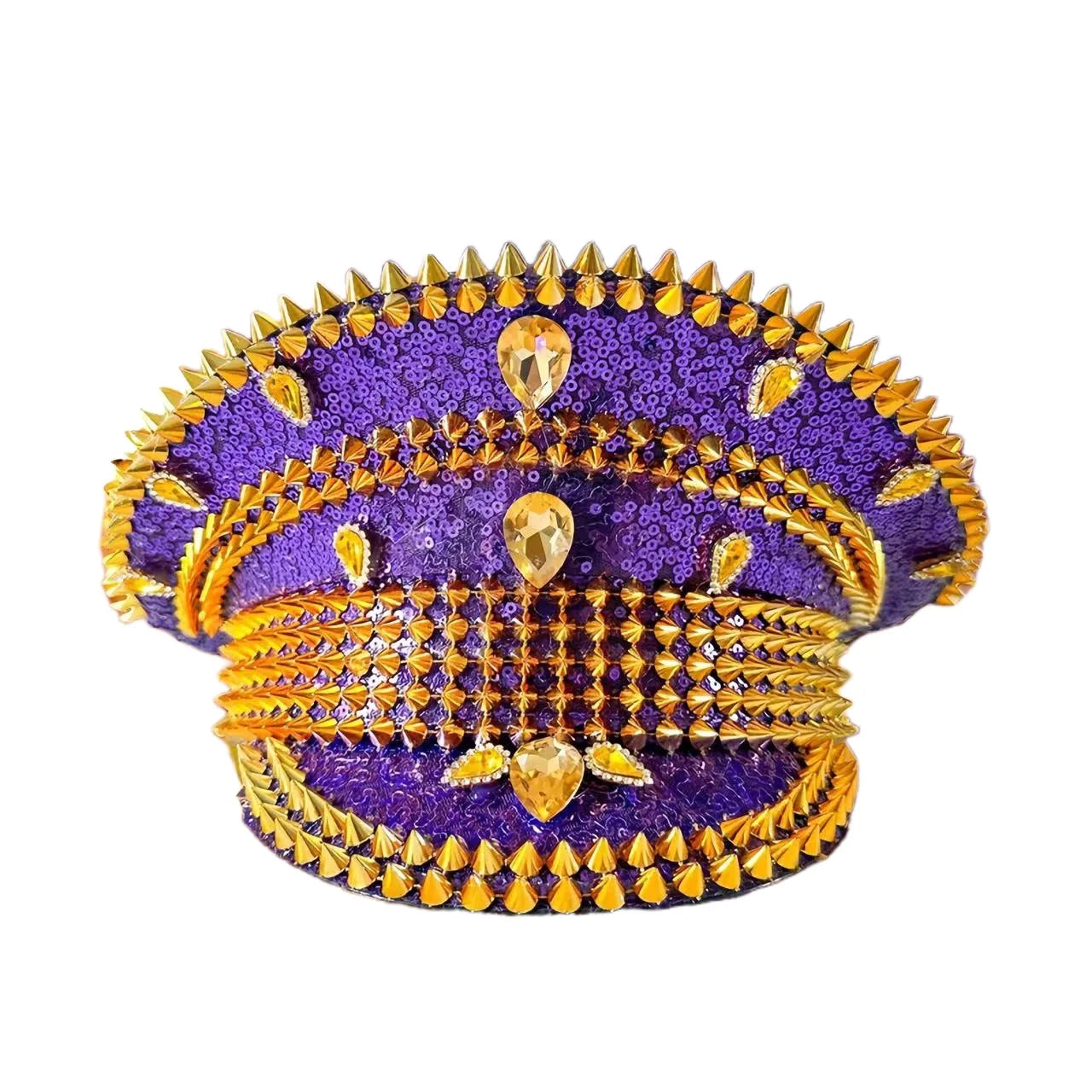 Royal Purple & Gold Festival Hat – Handmade Glam Sequin Military Cap for Parties & Masquerades