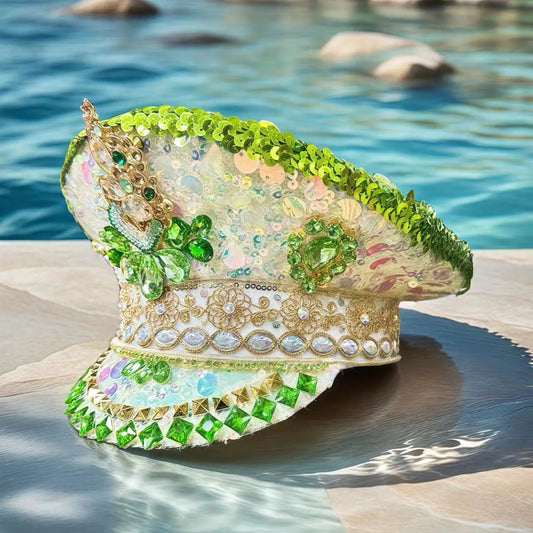 Golden Garden Festival Captain Hat – Handmade Floral Radiance by Glovia Headwear