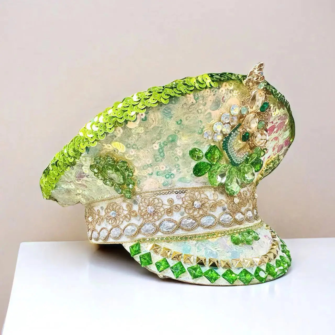 Golden Garden Festival Captain Hat – Handmade Floral Radiance by Glovia Headwear