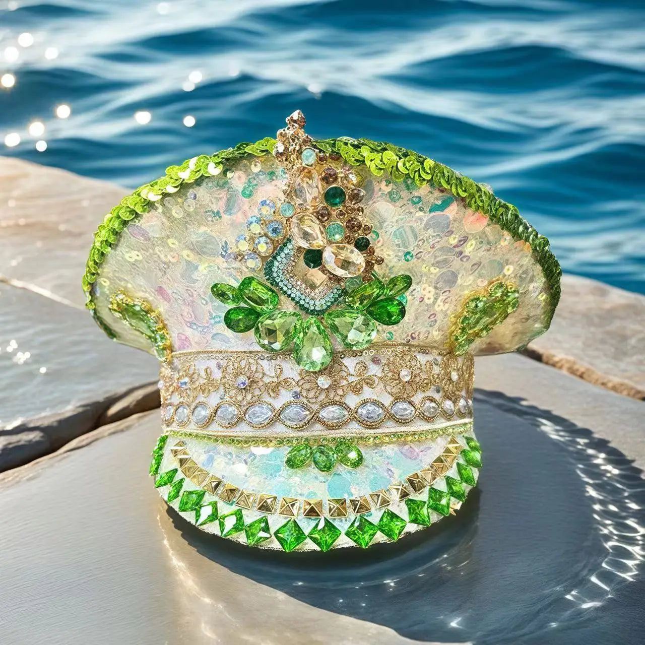 Golden Garden Festival Captain Hat – Handmade Floral Radiance by Glovia Headwear