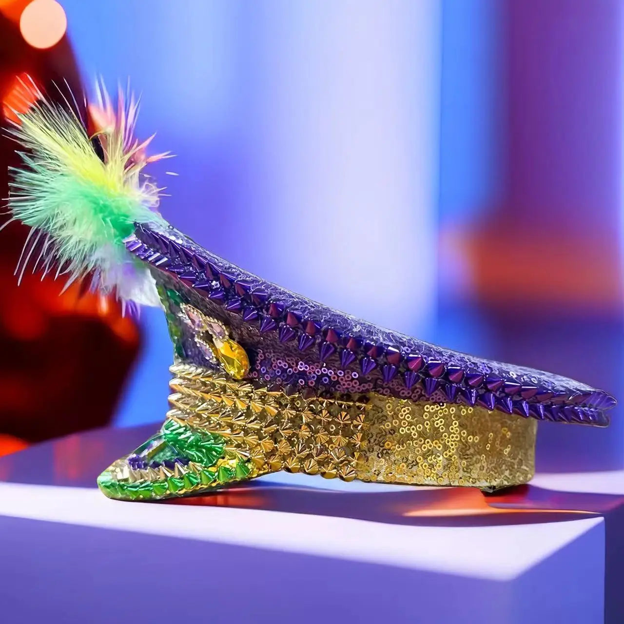 Mardi Gras Feather Festival Captain Hat – Handmade Carnival Flair by Glovia Headwear