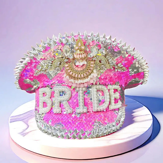 Pink Bride Festival Captain Hat – Handmade Hen Do Statement by Glovia Headwear