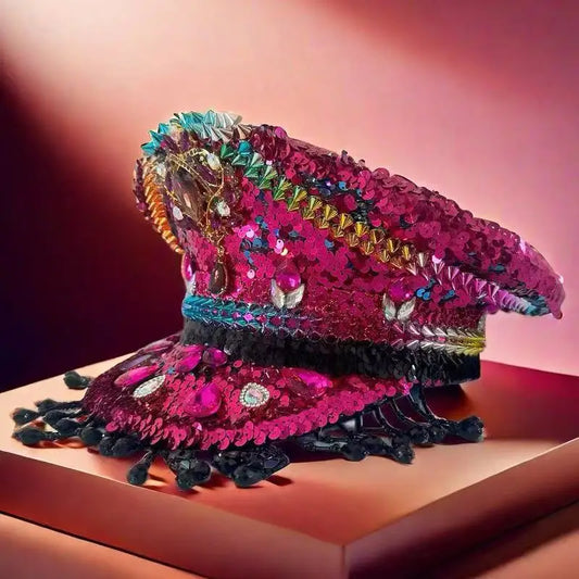 Multicolor Fringe Festival Captain Hat – Handmade Maximalist Magic by Glovia Headwear