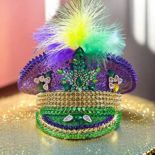 Mardi Gras Feather Festival Captain Hat – Handmade Carnival Flair by Glovia Headwear