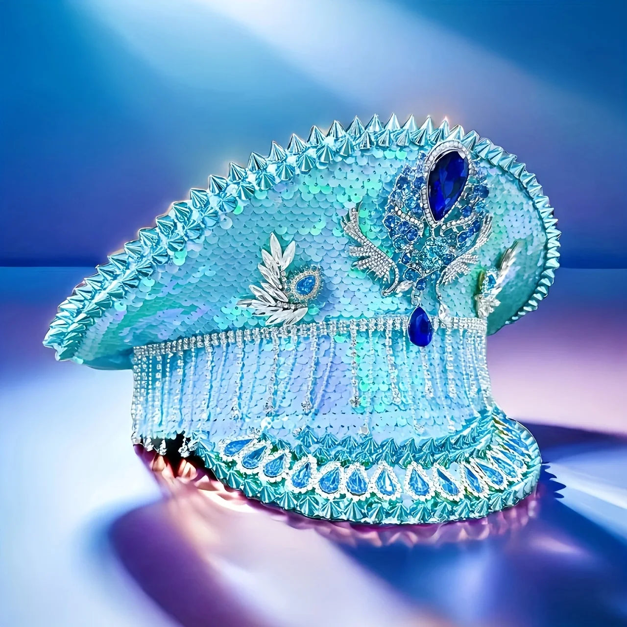 Ocean Spark Festival Captain Hat – Handmade Blue Statement by Glovia Headwear