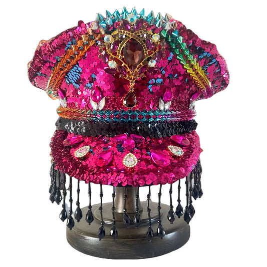 Multicolor Fringe Festival Captain Hat – Handmade Maximalist Magic by Glovia Headwear