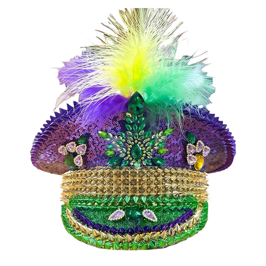 Mardi Gras Feather Festival Captain Hat – Handmade Carnival Flair by Glovia Headwear