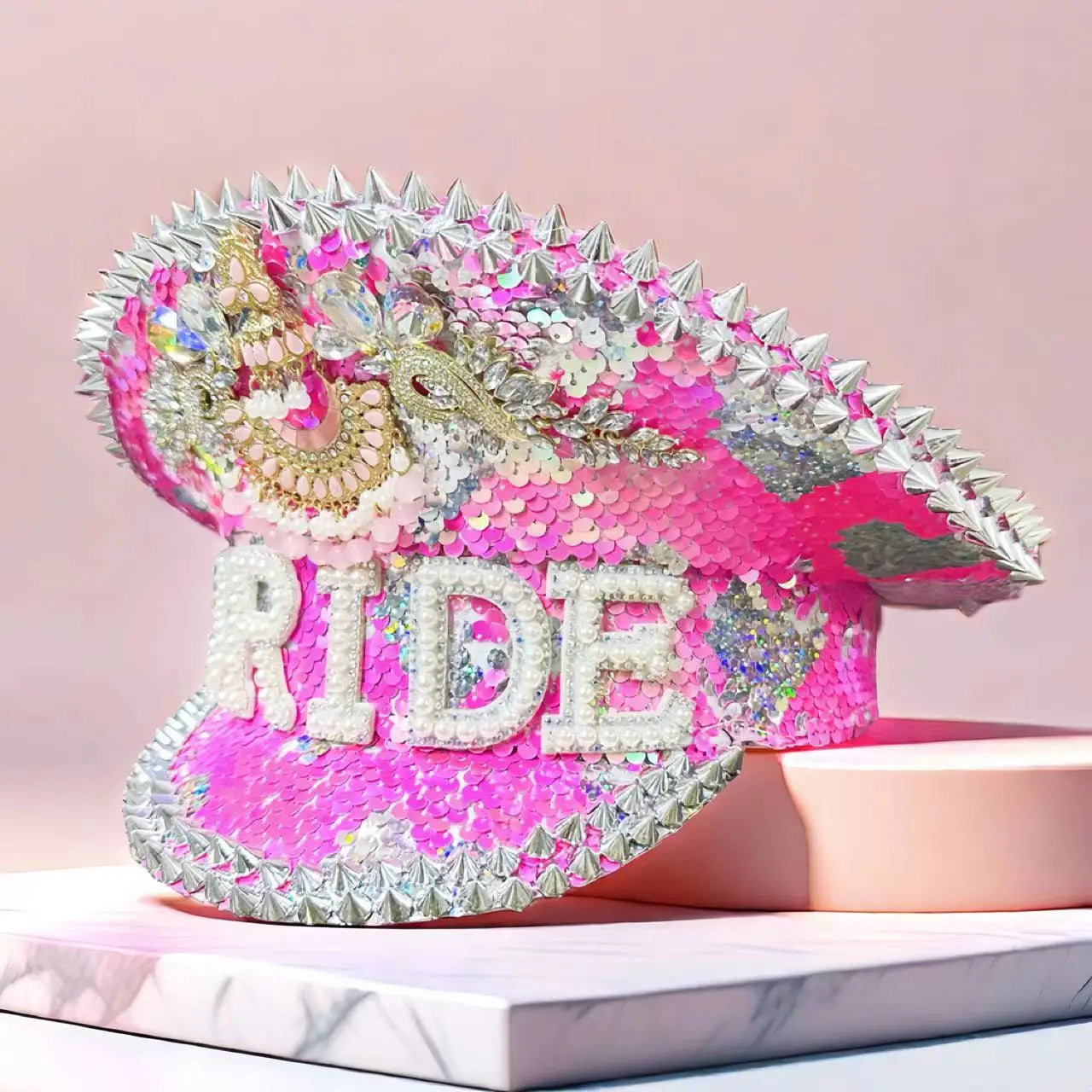 Pink Bride Festival Captain Hat – Handmade Hen Do Statement by Glovia Headwear