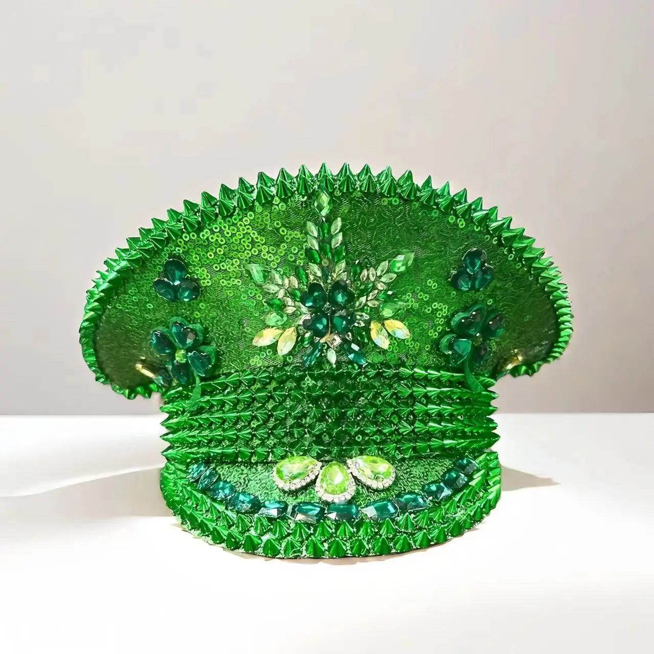 Green Clover Festival Captain Hat – Handmade Sequin Statement by Glovia