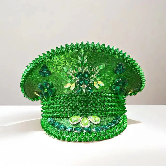 Green Clover Festival Captain Hat – Handmade Sequin Statement by Glovia