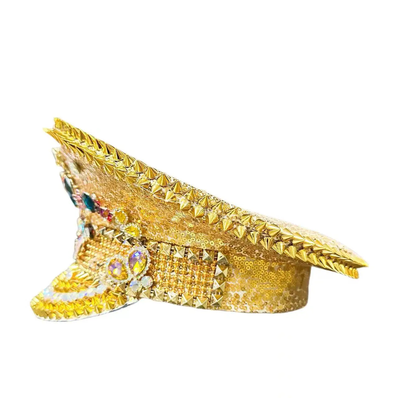 Golden Bee Festival Captain Hat – Handmade Rhinestone & Sequin Cap | Glovia Headwear