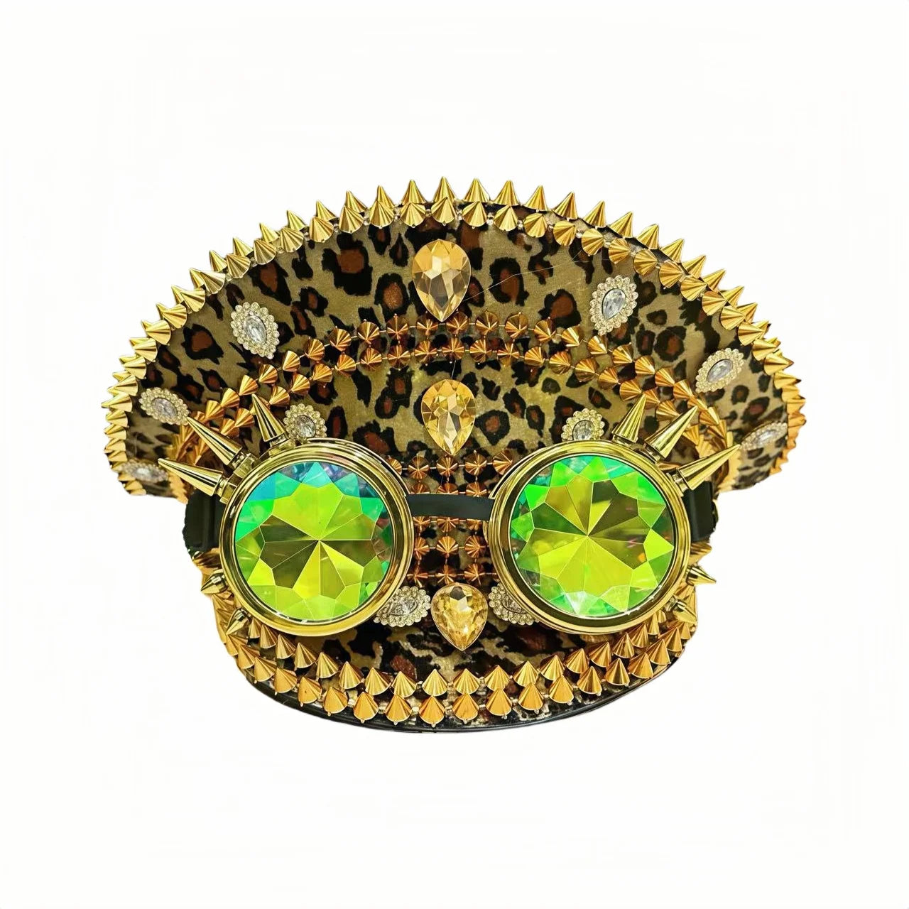 Leopard Steampunk Festival Hat – Handmade Captain Cap with Goggles by Glovia Headwear