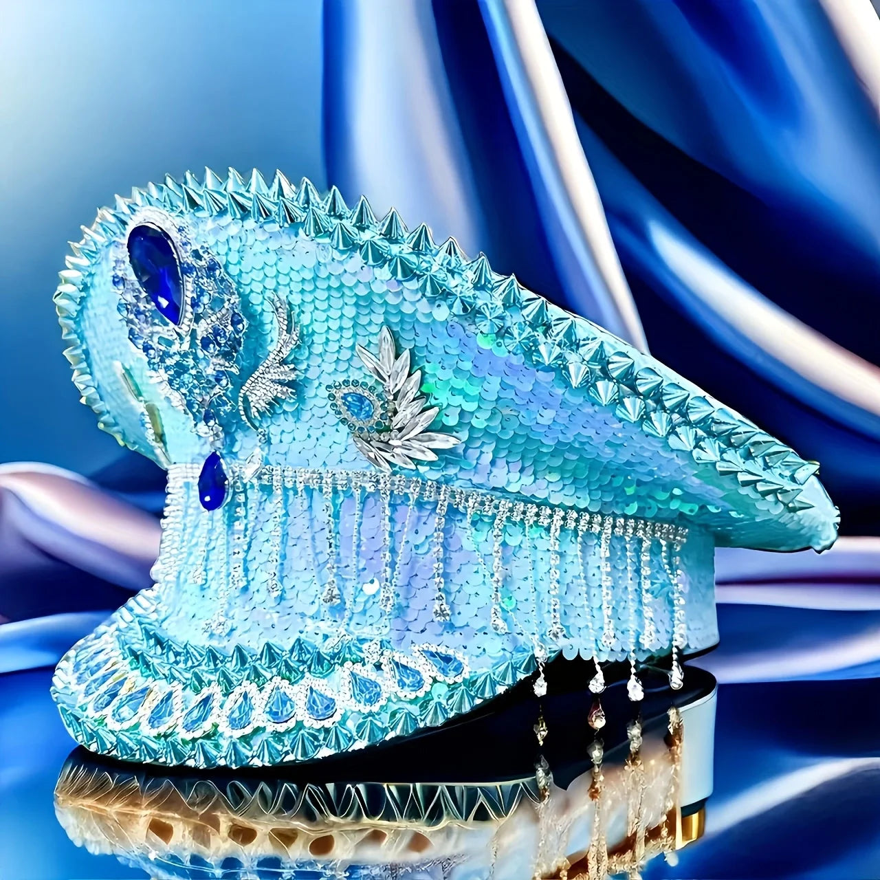 Ocean Spark Festival Captain Hat – Handmade Blue Statement by Glovia Headwear