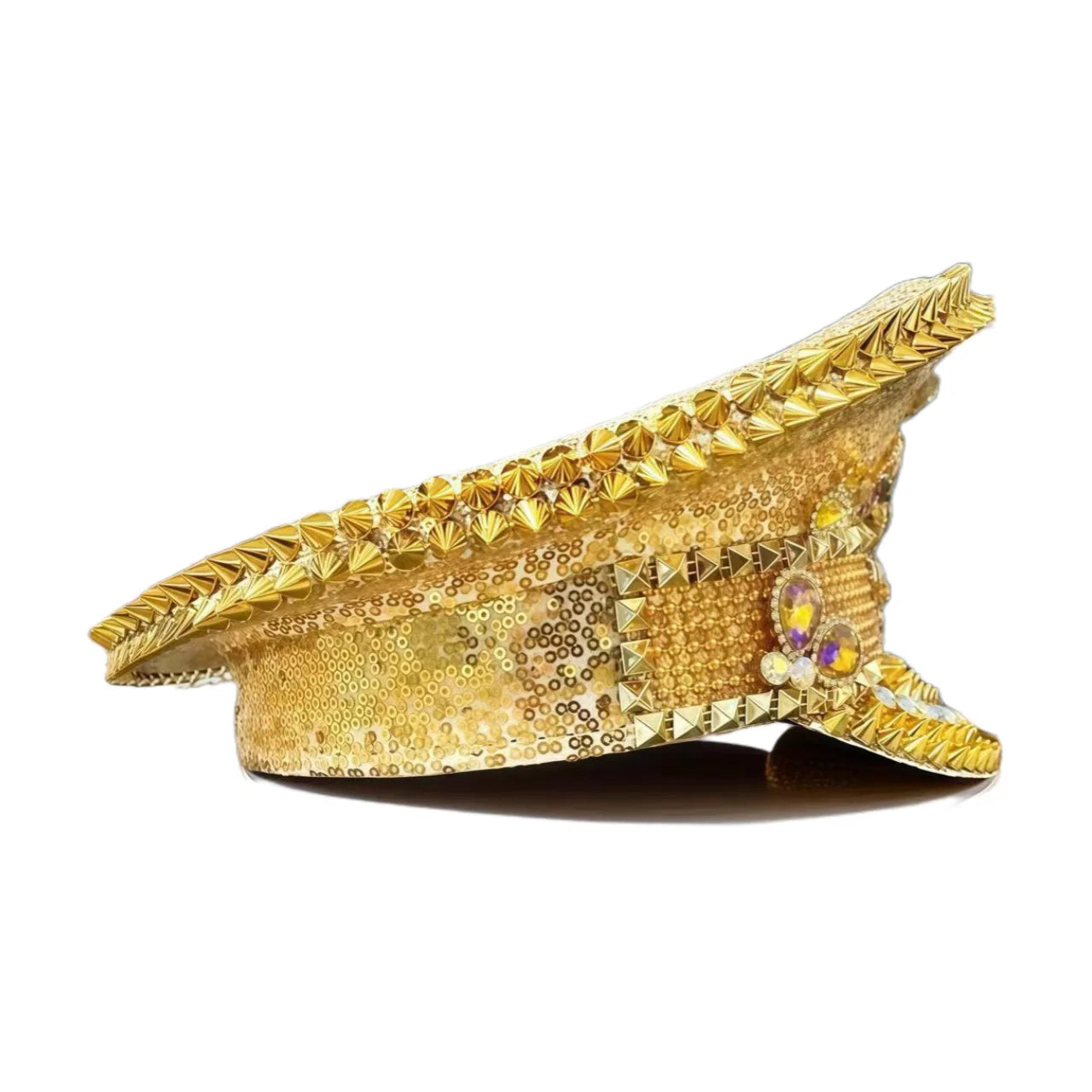 Golden Bee Festival Captain Hat – Handmade Rhinestone & Sequin Cap | Glovia Headwear