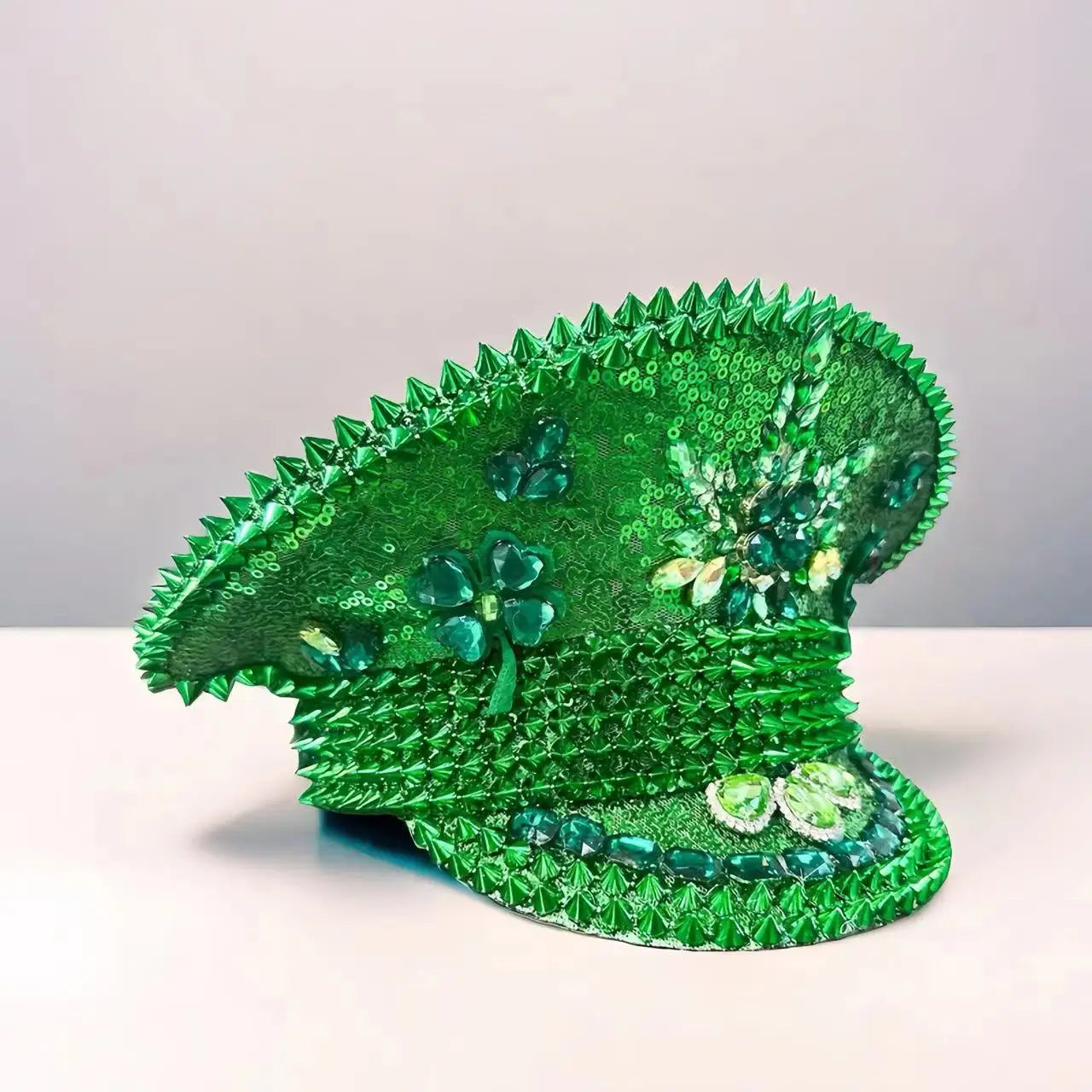 Green Clover Festival Captain Hat – Handmade Sequin Statement by Glovia