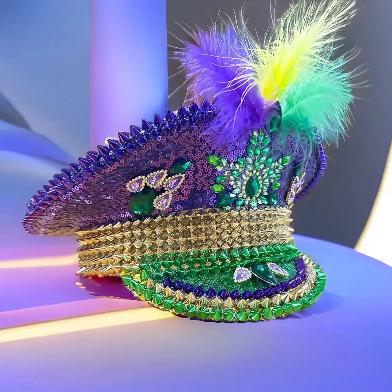 Mardi Gras Feather Festival Captain Hat – Handmade Carnival Flair by Glovia Headwear