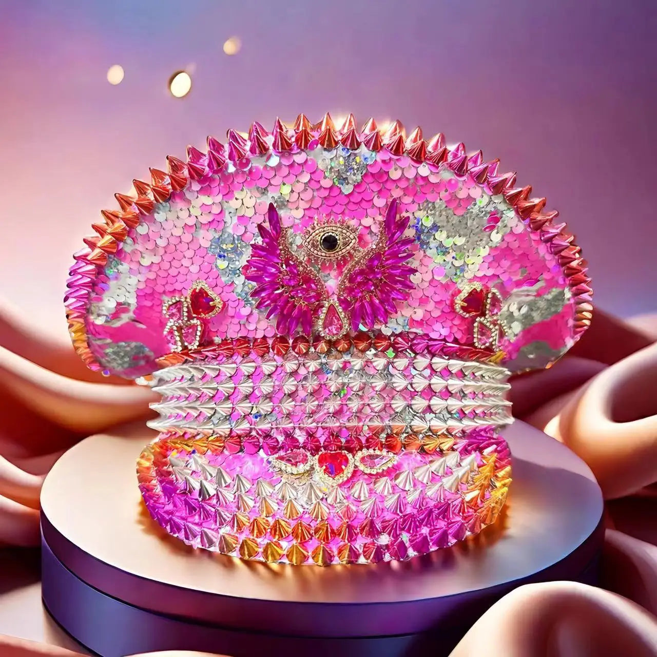 Luxury Pink Festival Captain Hat – Handmade Spiked Crystal Pride Cap | Glovia Headwear