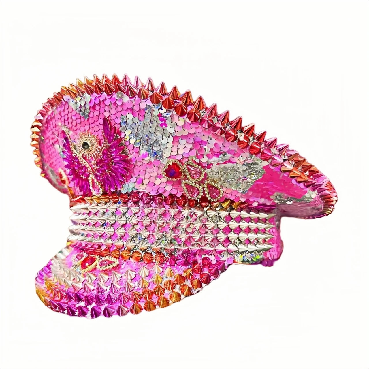 Luxury Pink Festival Captain Hat – Handmade Spiked Crystal Pride Cap | Glovia Headwear
