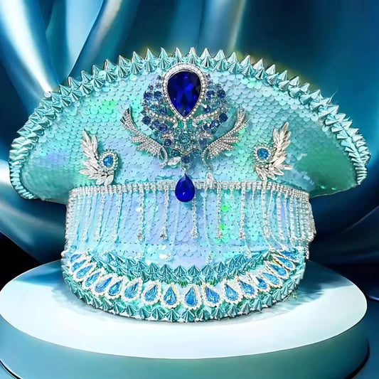 Ocean Spark Festival Captain Hat – Handmade Blue Statement by Glovia Headwear