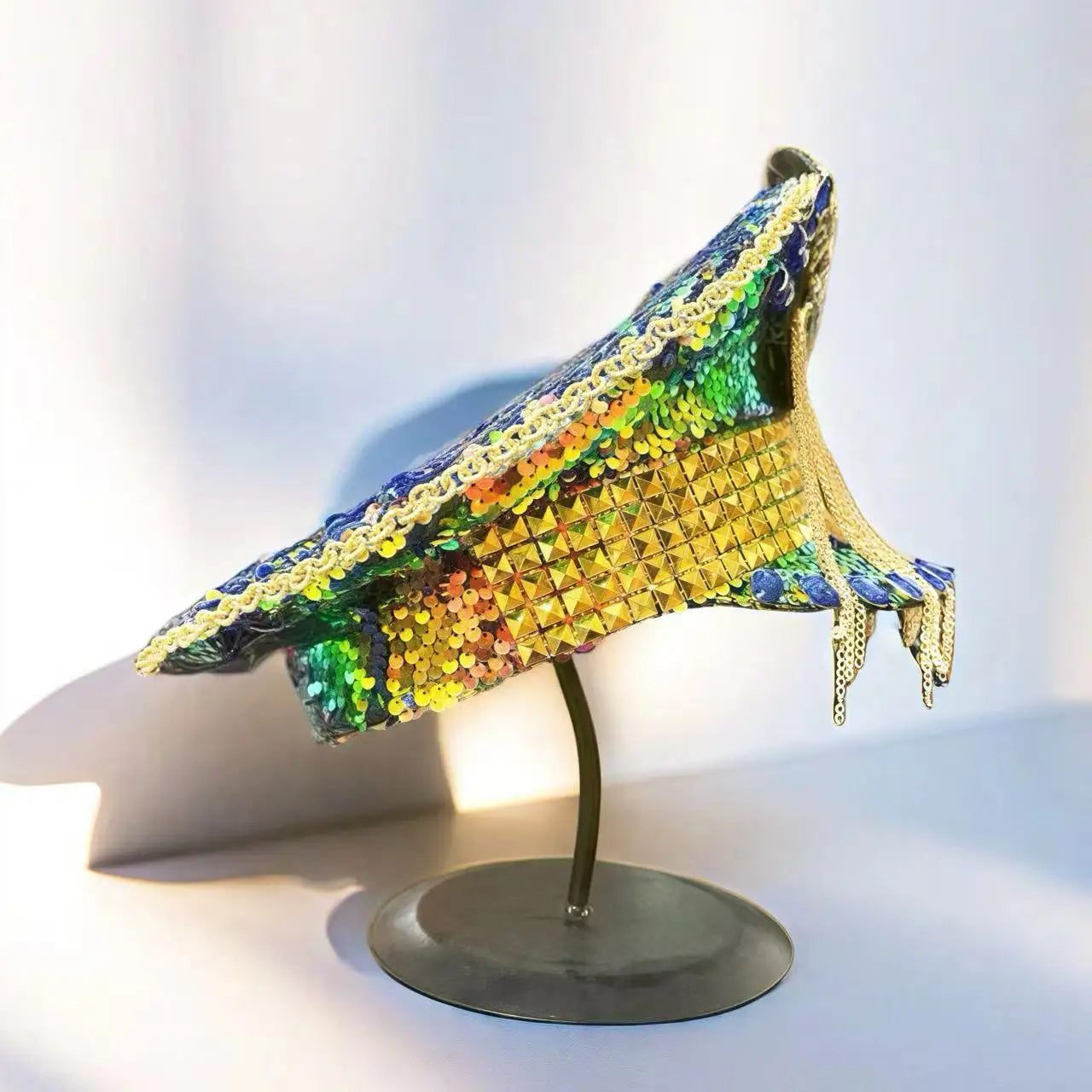 Bling Festival Captain Hat – Handmade Yellow Sequin & Rhinestone Steampunk Rave Cap | Glovia Headwear