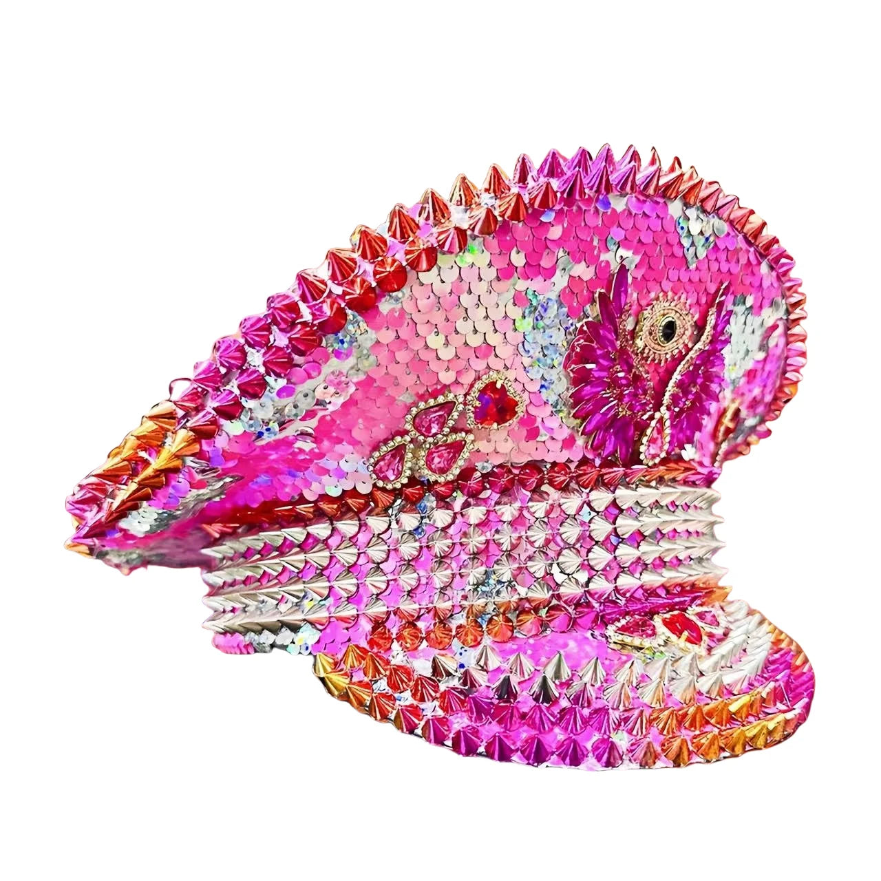 Luxury Pink Festival Captain Hat – Handmade Spiked Crystal Pride Cap | Glovia Headwear