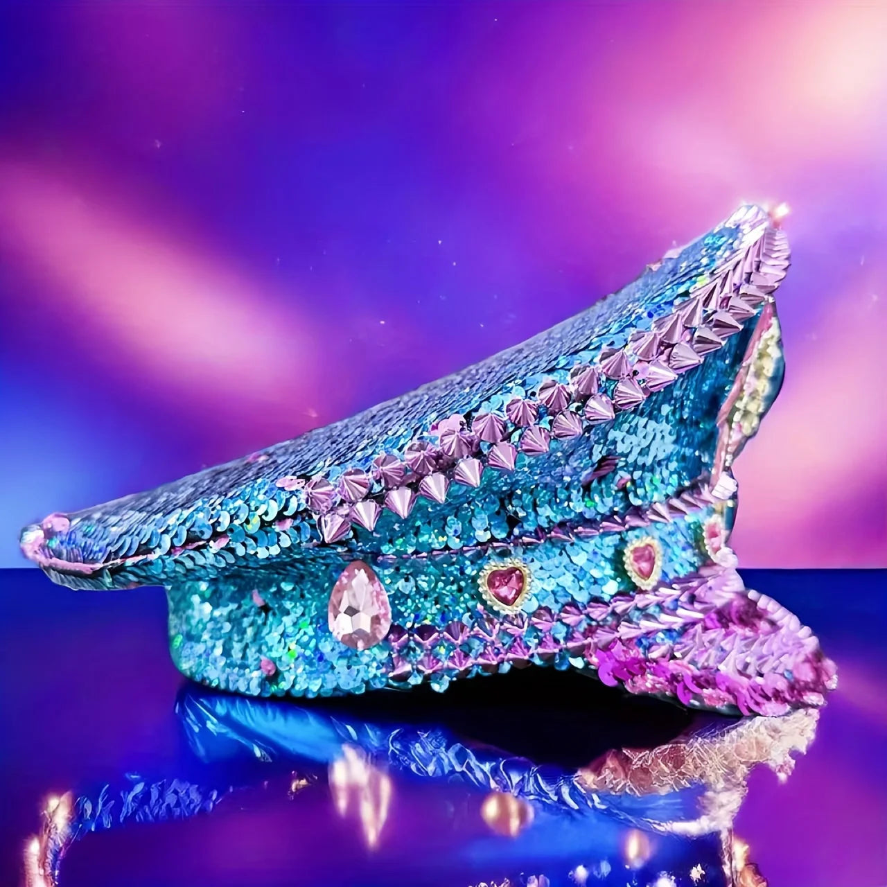 Purple Sequin Rhinestone Festival Hat – Handmade Glam Military Cap for Hen Parties & Costume Events | Glovia Headwear