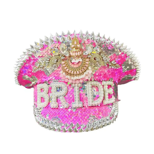 Pink Bride Festival Captain Hat – Handmade Hen Do Statement by Glovia Headwear