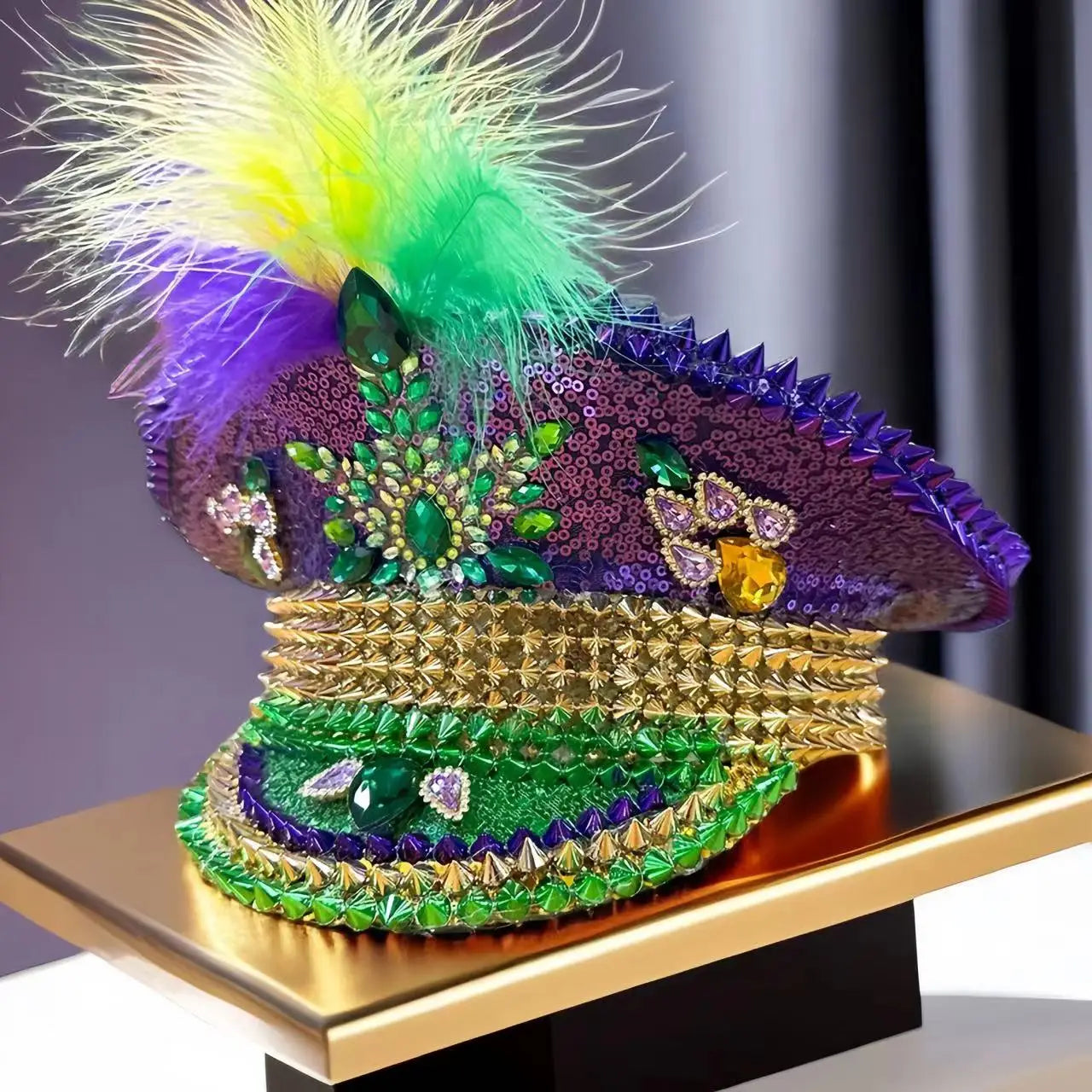 Mardi Gras Feather Festival Captain Hat – Handmade Carnival Flair by Glovia Headwear