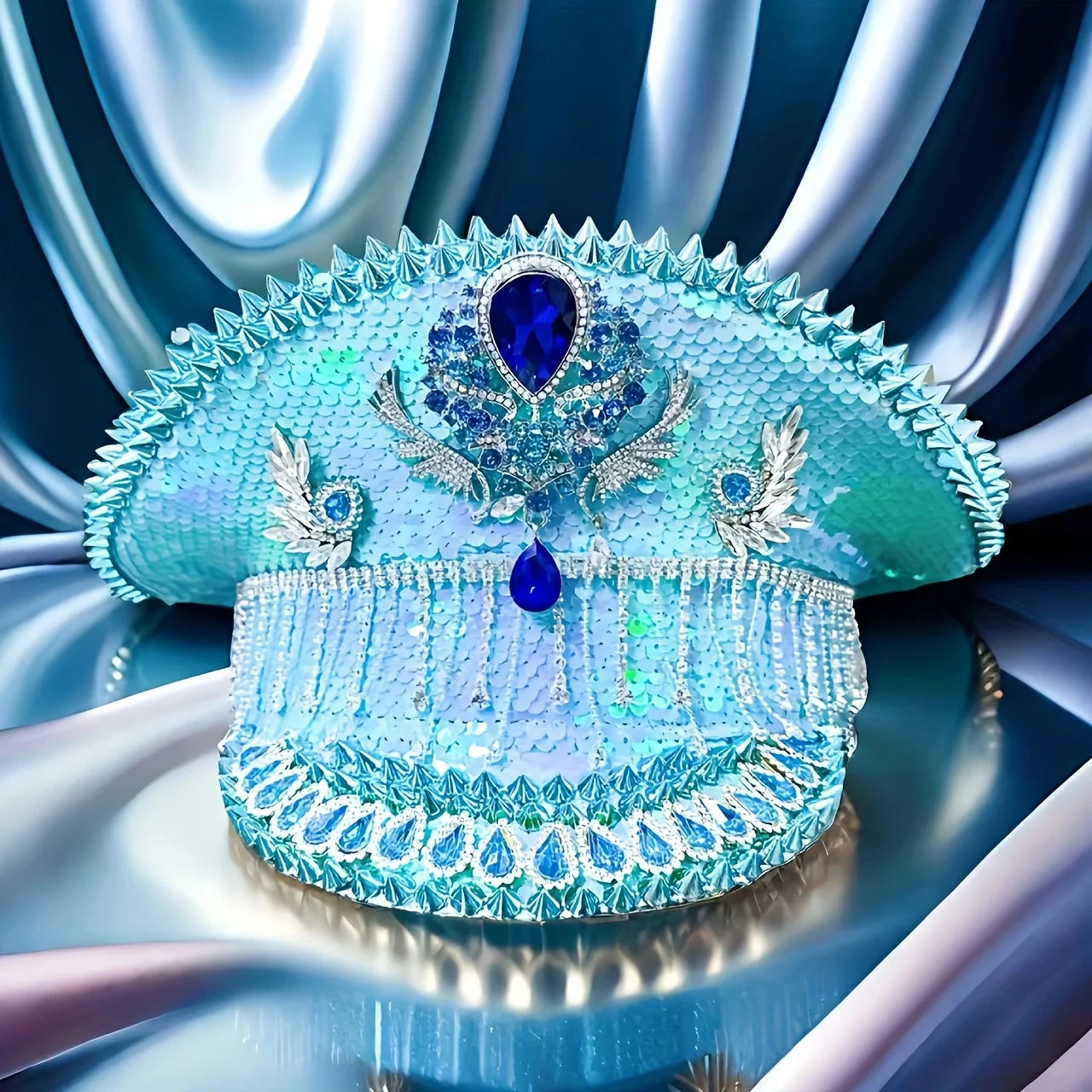 Ocean Spark Festival Captain Hat – Handmade Blue Statement by Glovia Headwear