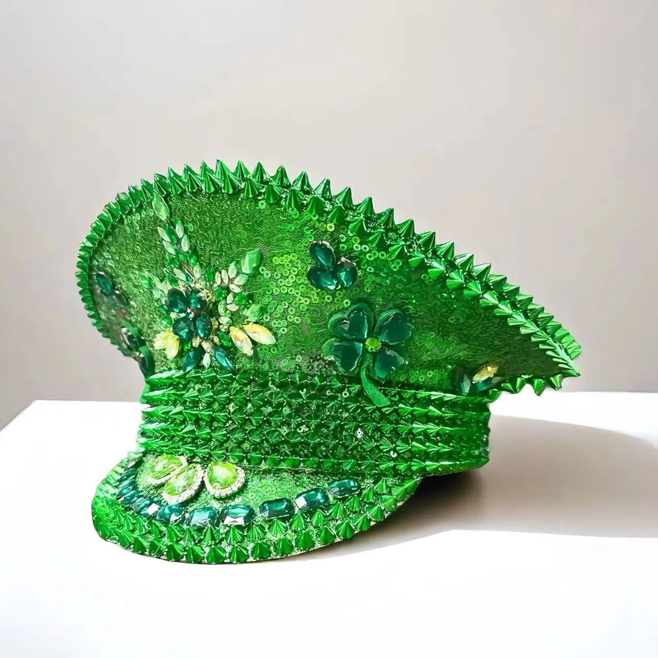 Green Clover Festival Captain Hat – Handmade Sequin Statement by Glovia