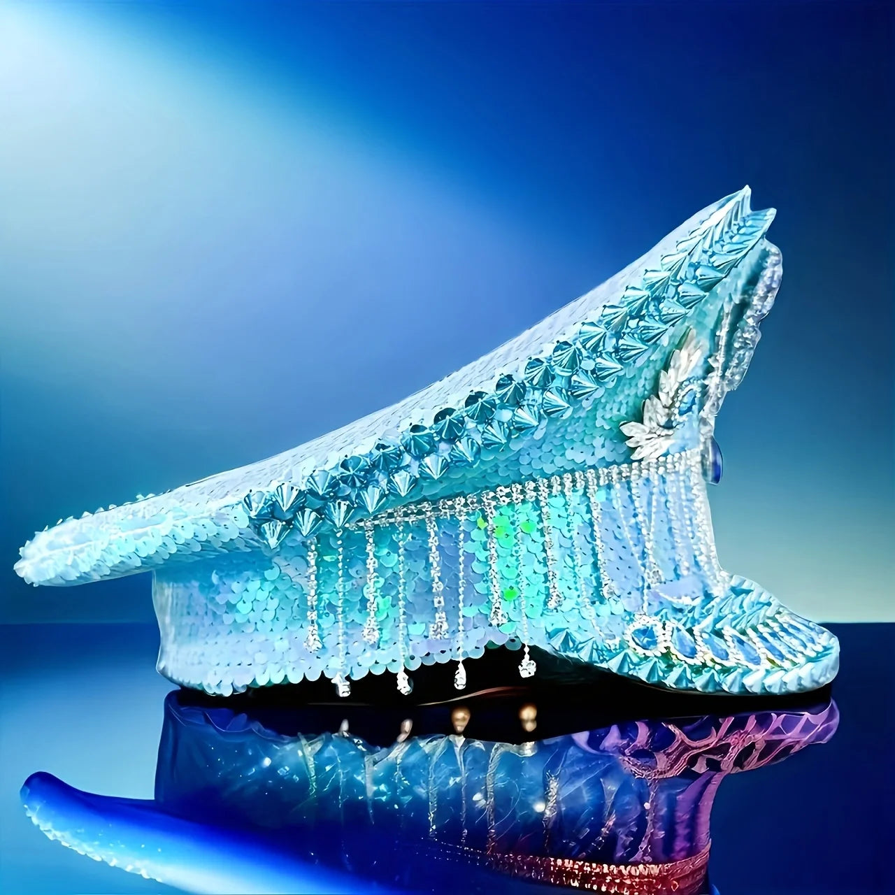 Ocean Spark Festival Captain Hat – Handmade Blue Statement by Glovia Headwear