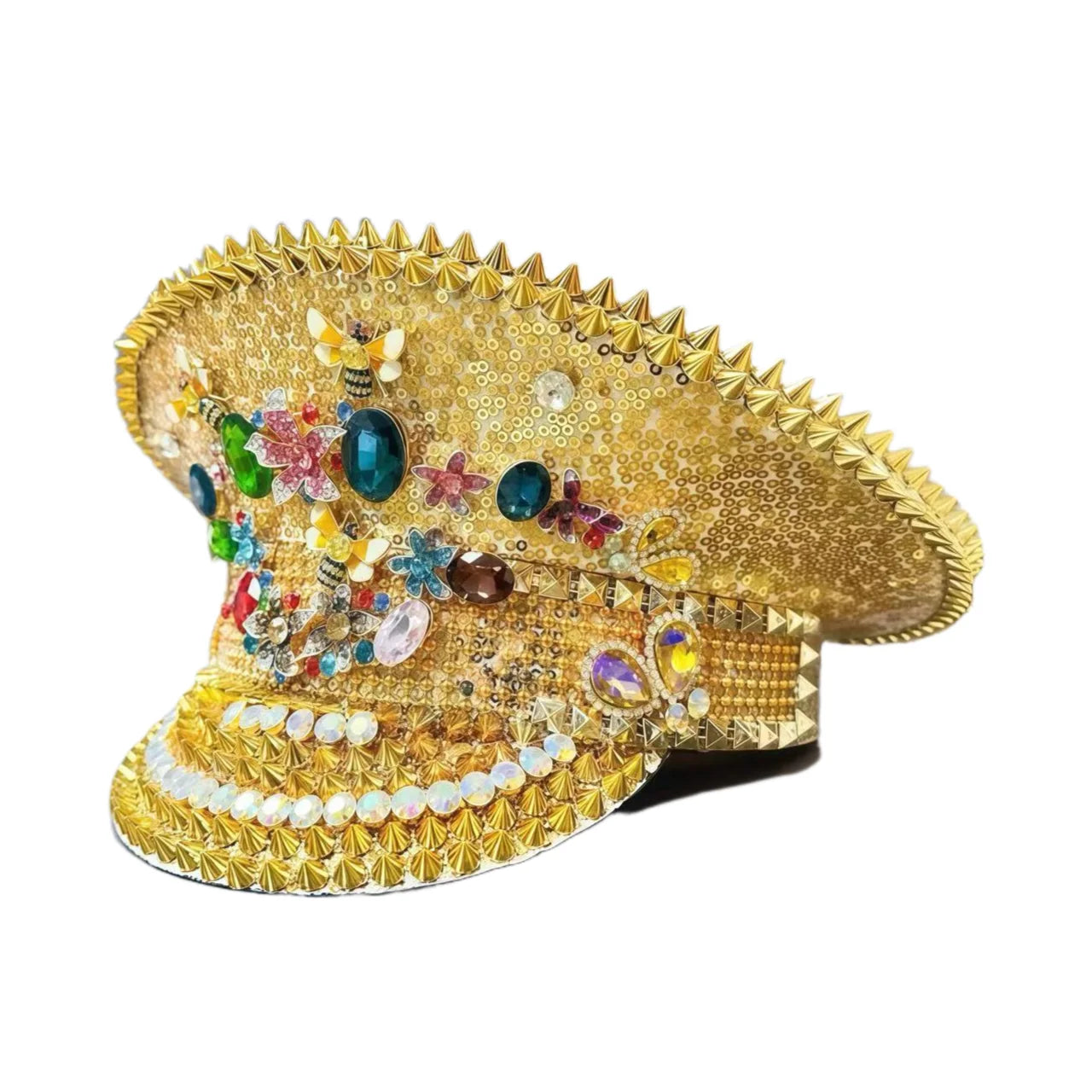 Golden Bee Festival Captain Hat – Handmade Rhinestone & Sequin Cap | Glovia Headwear